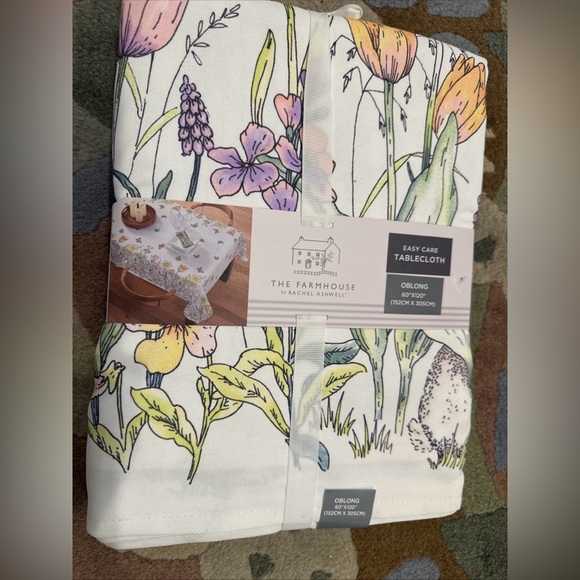 The Farmhouse Rachel Ashwell Easter Bunny Floral Tablecloth 60”x 120” New Oblong - Picture 1 of 3